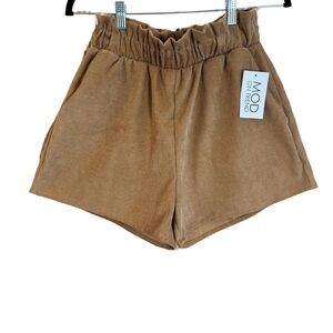 Mod on Trend Women's Caramel Corduroy Paperbag Pull On Shorts Size Small